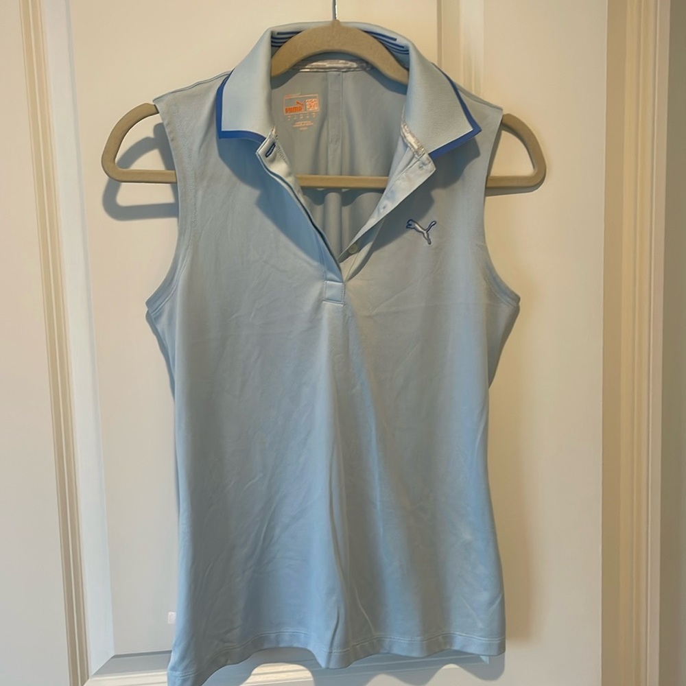 Puma sleeveless collared golf top - light blue.
